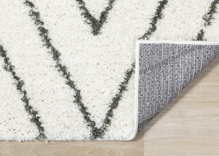 Pascal White Green Geometric Shag Rug
