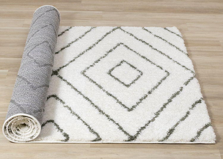 Pascal White Green Geometric Shag Rug