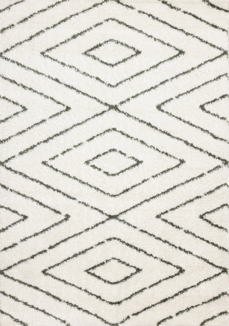 Pascal White Green Geometric Shag Rug