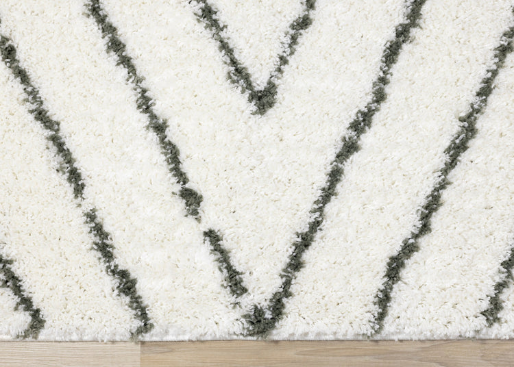 Pascal White Green Geometric Shag Rug