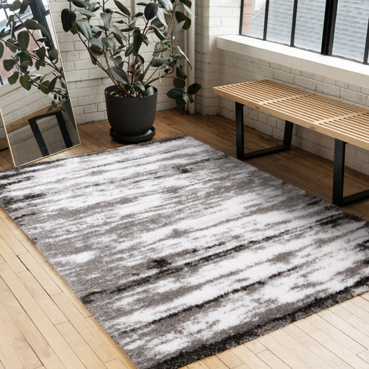 Posh Black White Grey Distressed Rug