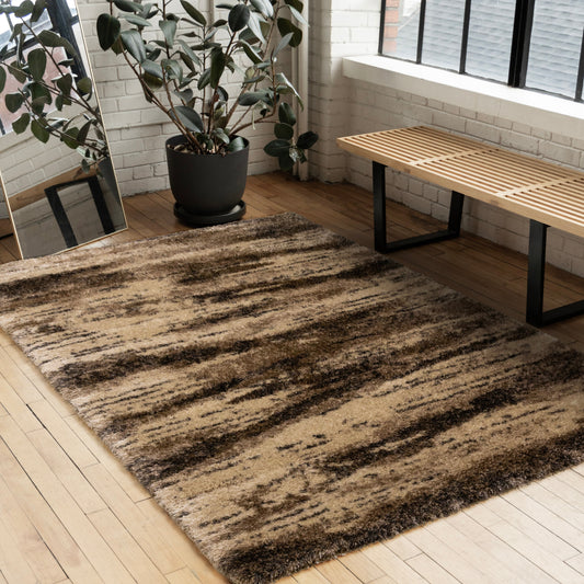 Posh Brown Black Beige Organic Distressed Rug