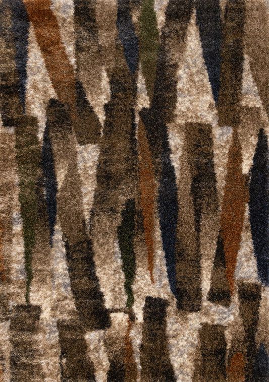 Posh Blue Orange Green Brown Brush Strokes Design Rug