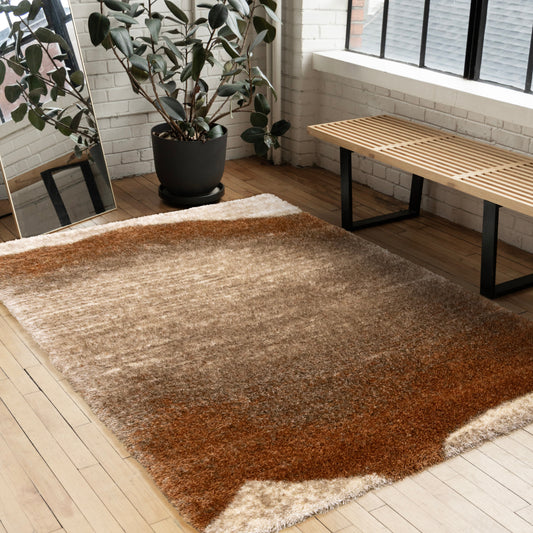 Posh Orange Taupe Cream Sandbanks Design Rug