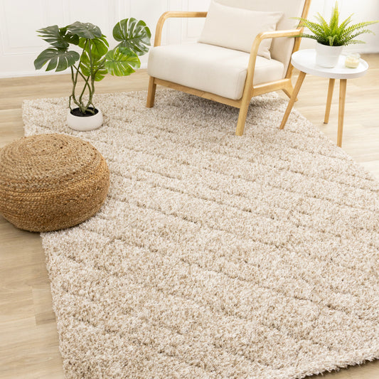Roman Beige Soft Touch Rhombus Pattern Rug