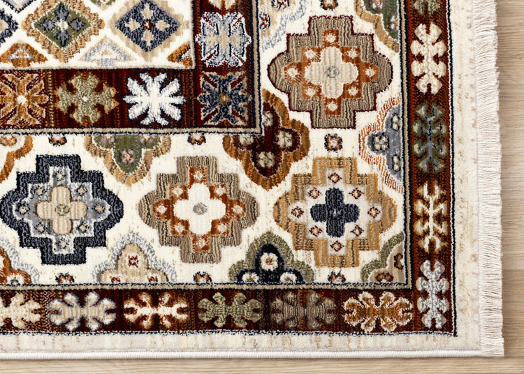 Samira Cream Red Orange Traditional Classic Border Rug
