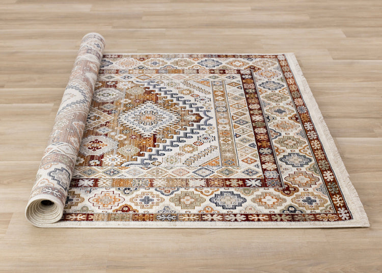 Samira Cream Red Orange Traditional Classic Border Rug