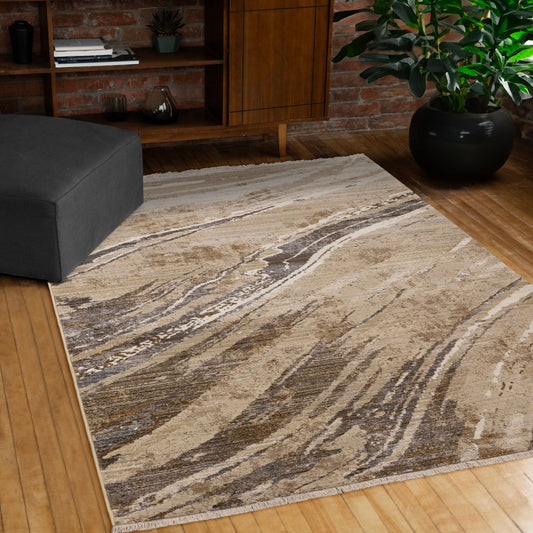 Samira Beige Brown Grey Distressed Organic Lines