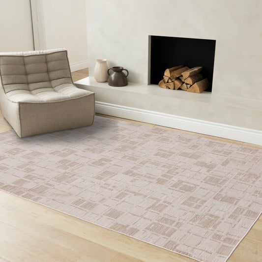 Sawyer Taupe White Distressed Grid Shapes Design