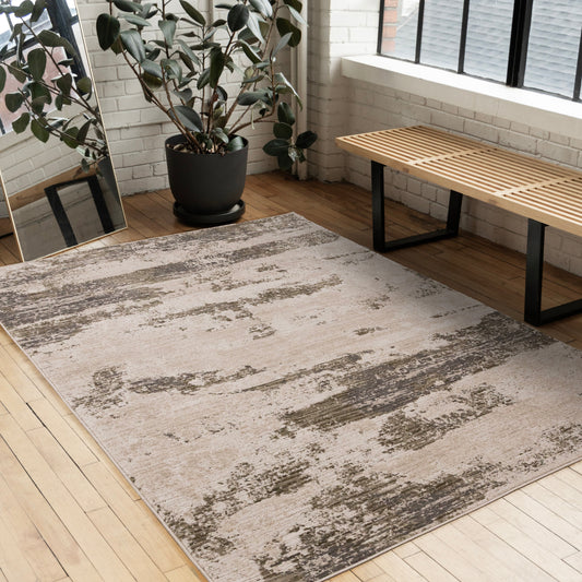 Sawyer White Green Grey Organic Distressed Design Rug