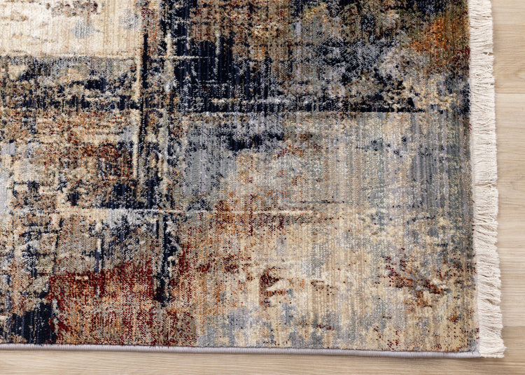 Serene Red Blue Beige Layered Distressed Rug