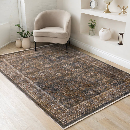 Serene Blue Orange Green Grey Classic Traditional Rug