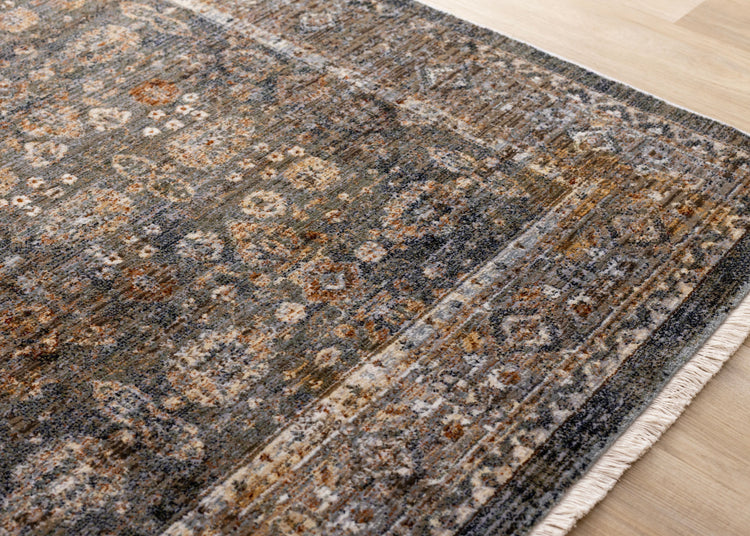 Serene Blue Orange Green Grey Classic Traditional Rug