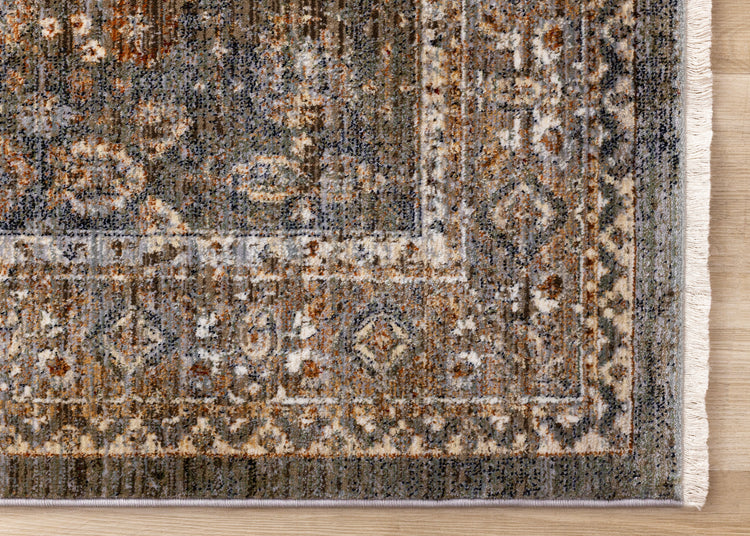 Serene Blue Orange Green Grey Classic Traditional Rug