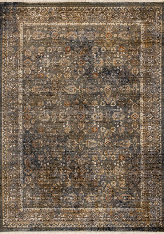Serene Blue Orange Green Grey Classic Traditional Rug