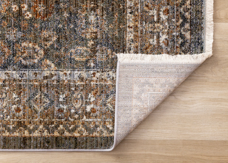 Serene Blue Orange Green Grey Classic Traditional Rug