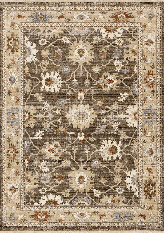 Serene Brown Orange Cream Grey Elegant Border Rug