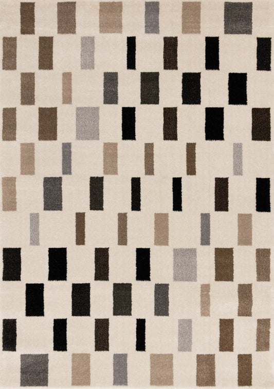 Shade Black Grey White Taupe Rectangle Rows Design Rug