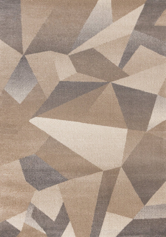Shade Taupe Beige Grey White Shattered Geometric Design Rug