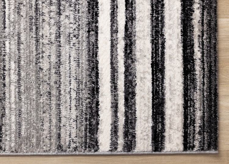 Slate Black Grey White Distressed Lines Rug