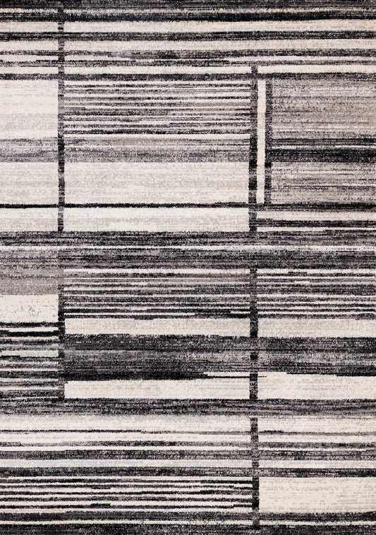 Slate Black Grey White Distressed Lines Rug