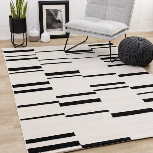 Slate White Black Column Stripes Rug