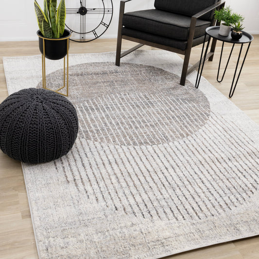 Swift Grey White Two Merging Circles Rug
