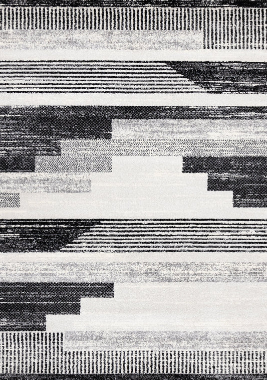 Swift Black White Patterned Lines Rug