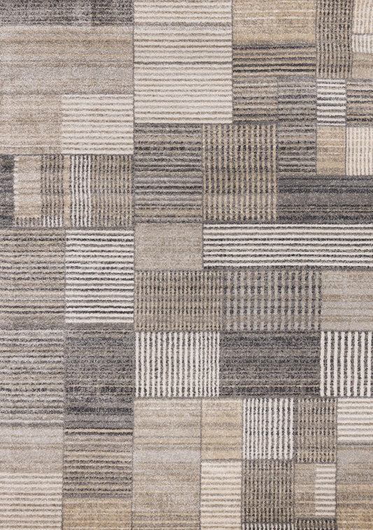 Swift White Grey Beige Striped Blocks Rug