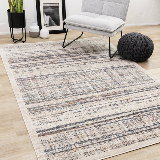 Swift Cream Taupe Distressed Lines Rug