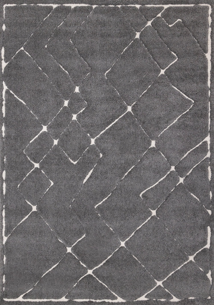 Talia Grey White Broken Lattice Rug