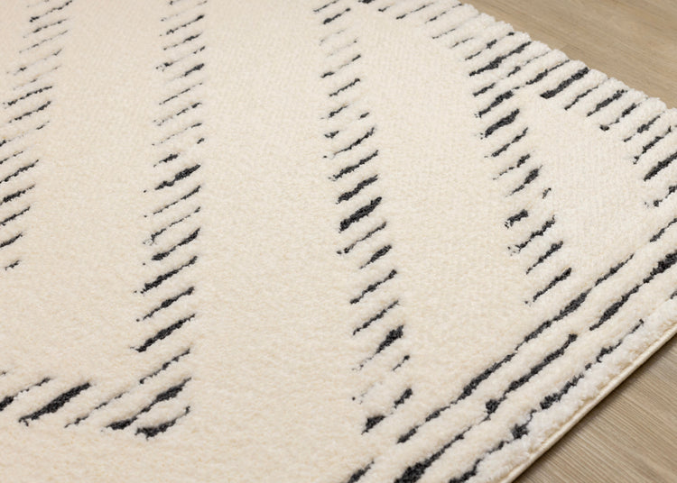 Talia Cream Black Striped Diamond Rug Design