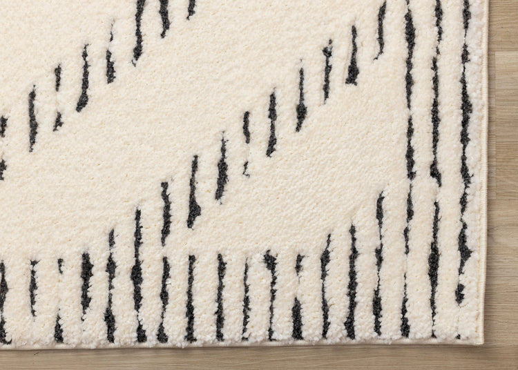 Talia Cream Black Striped Diamond Rug Design
