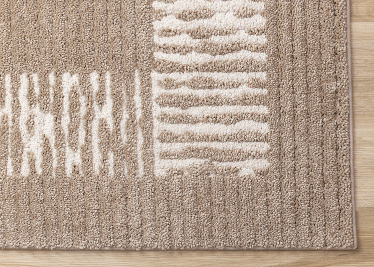 Talia Taupe White Striped Border Rug