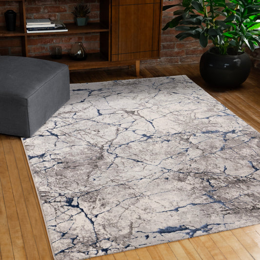 Zola Blue Grey White Cracked Design Rug