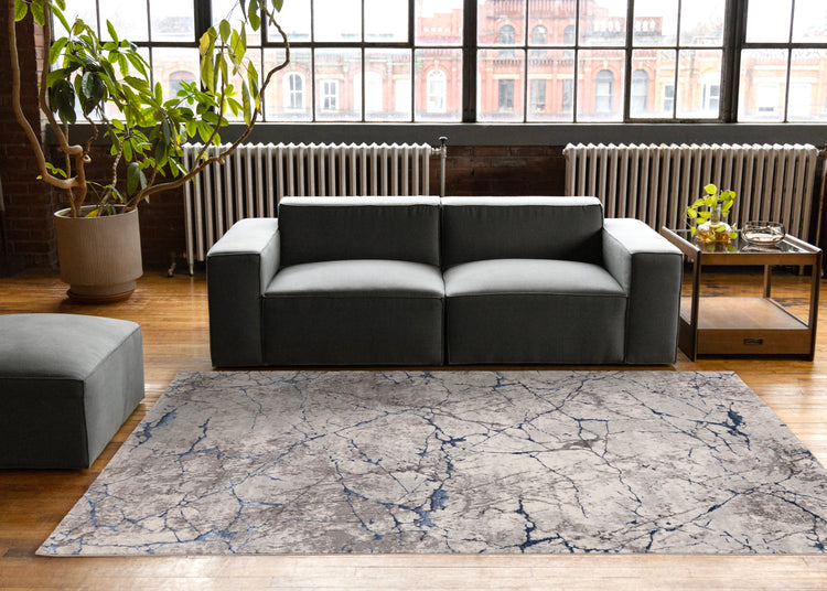 Zola Blue Grey White Cracked Design Rug