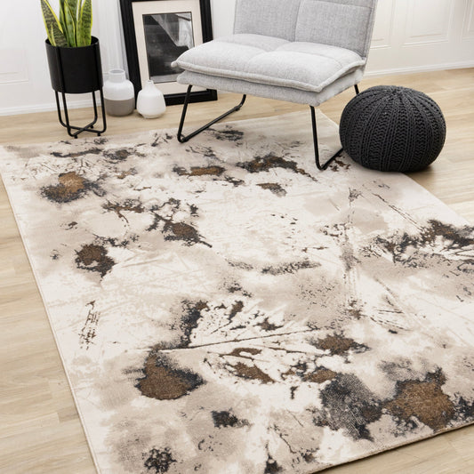 Zola Cream Taupe Brown Distressed Foliage Rug