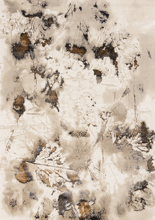 Zola Cream Taupe Brown Distressed Foliage Rug