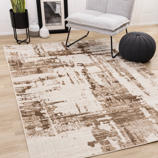 Zola Cream Brown Organic Distressed Design Rug