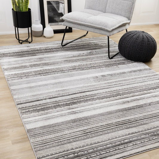 Zola Grey White Black Patterned Rows Rug