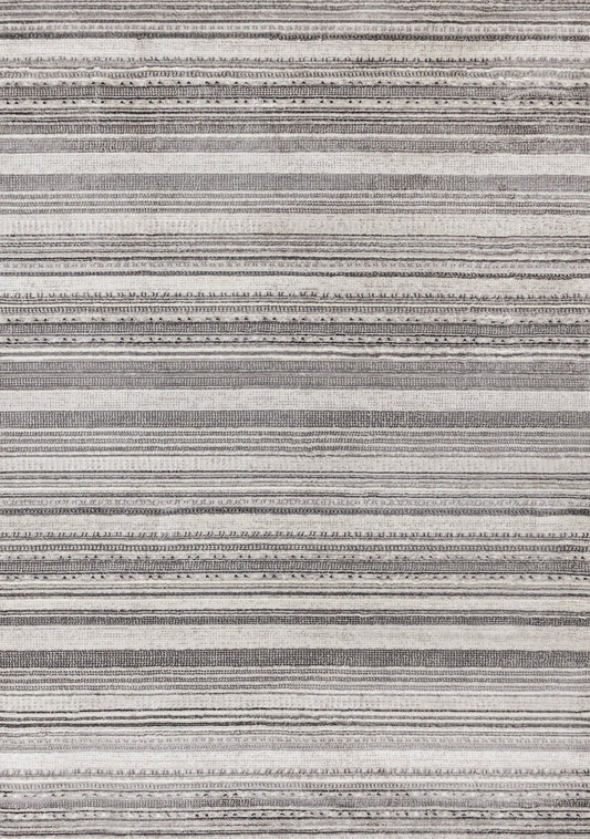 Zola Grey White Black Patterned Rows Rug