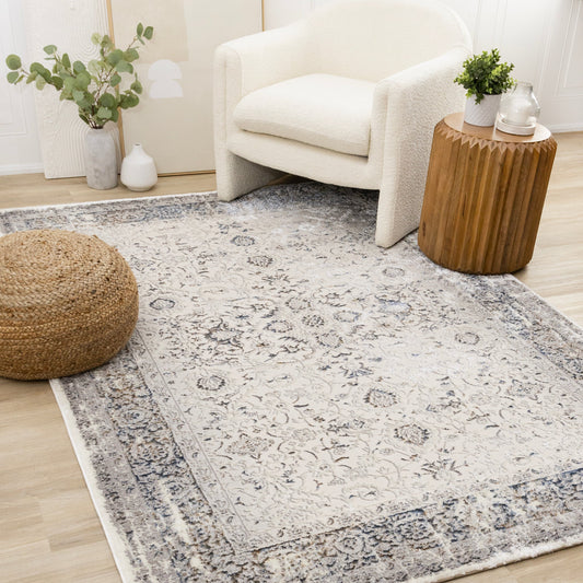 Zola Cream Blue Black Elegant Classic Rug