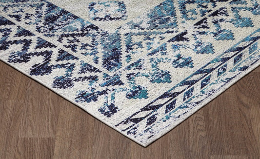 Sparx Medallion Blue Distressed Washable Modern Rug by Viana
