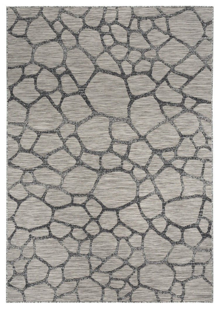 Odessa ODE-01687A-LGRY Modern Brick High Low Textured Polypropylene Black Grey Area Rug By Viana Inc