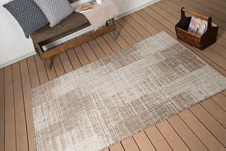Oksana OKS-1016-SIVORY Indoor-Outdoor Striped Distressed Sand Ivory Area Rug By Viana Inc