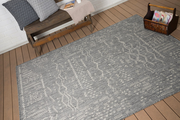 Oksana OKS-1175-GRYLGRY Indoor-Outdoor Tribal Grey Area Rug By Viana Inc