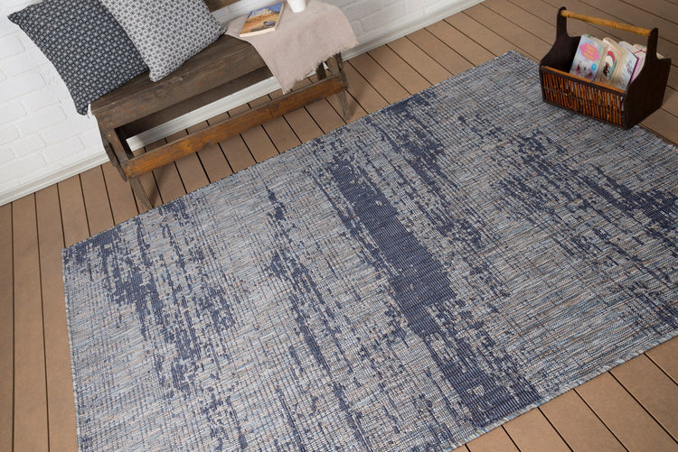 Oksana OKS-1179-SBLUNVY Indoor-Outdoor Modern Distressed Blue Area Rug By Viana Inc