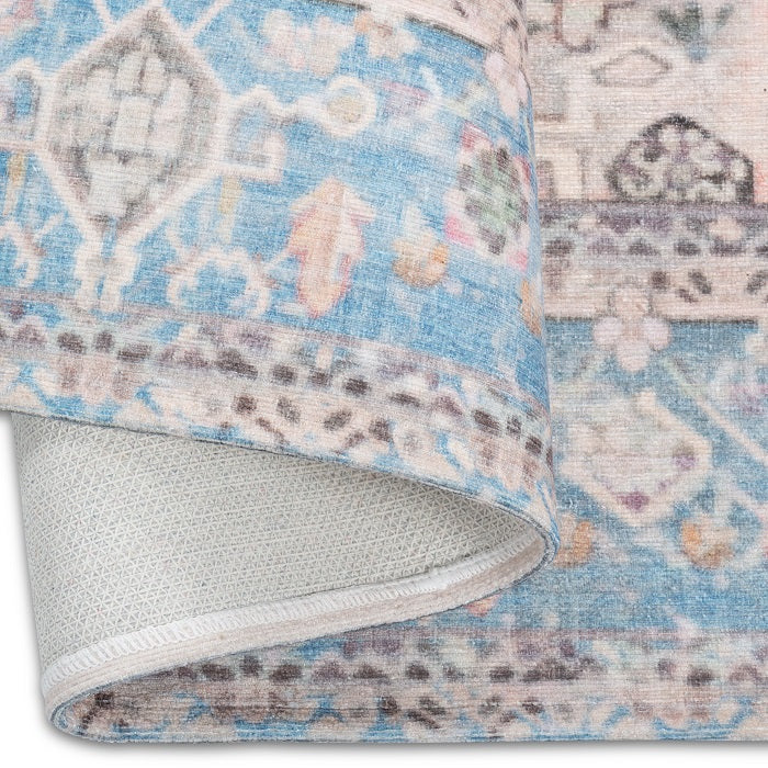 Sparx Distressed Blue Orange Washable Transitional Rug by Viana