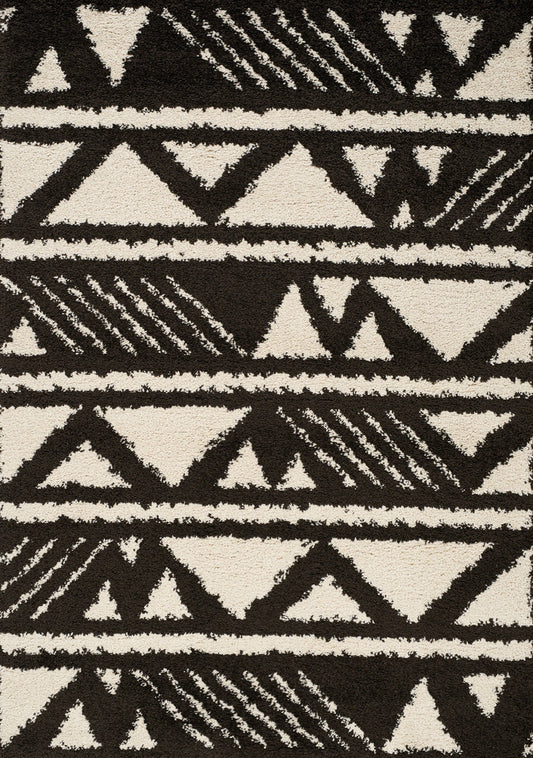 Maroq Black Cream Banded Peaks Rug by Kalora Interiors