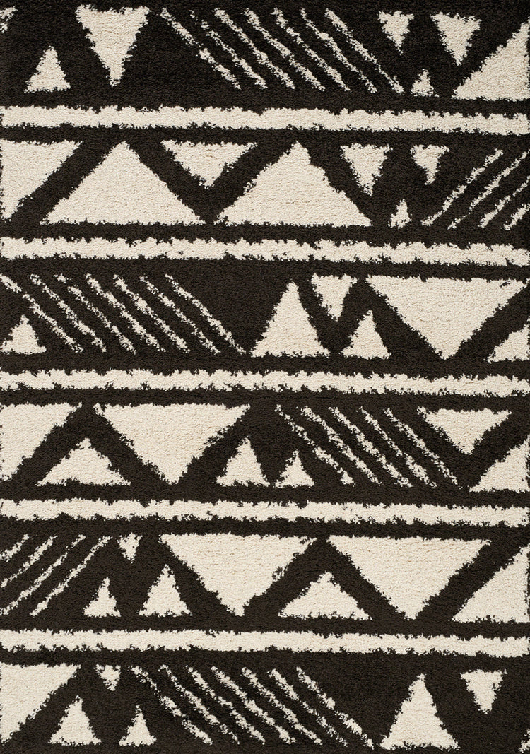Maroq Black Cream Banded Peaks Rug by Kalora Interiors